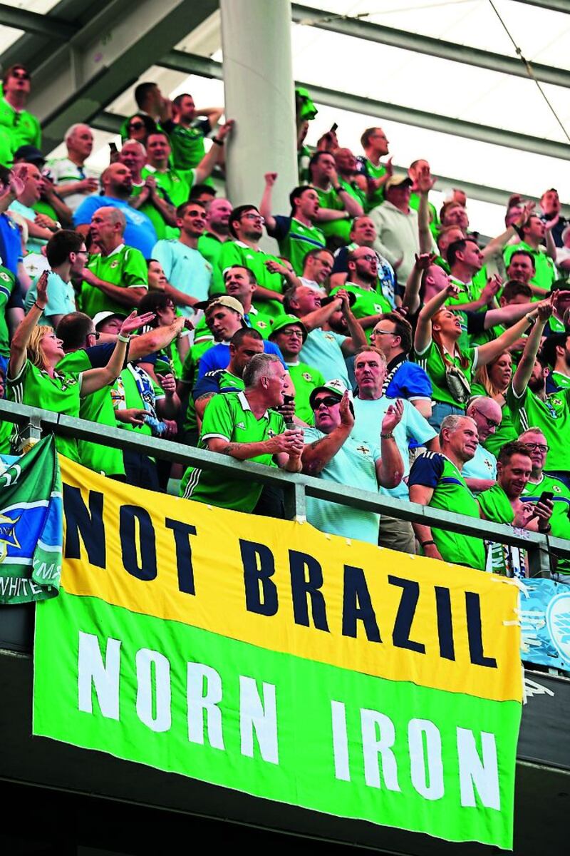 Northern Ireland fans in good spirits during the UEFA Euro 2020 Qualifying, Group C match against Estonia at A. Le Coq Arena, Tallinn. &nbsp;