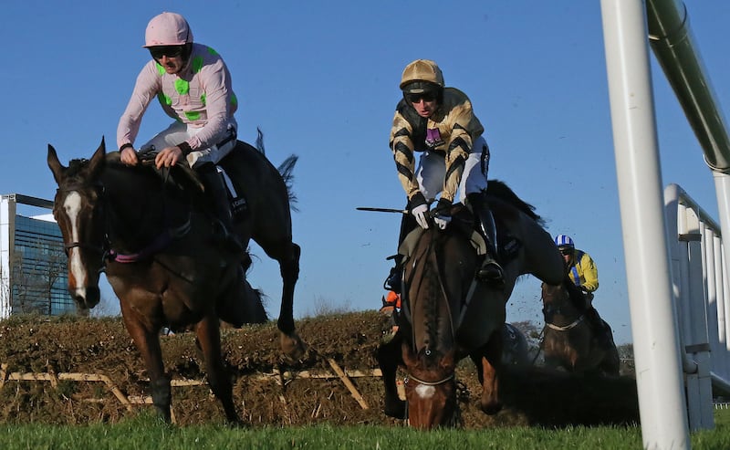 Vroum Vroum Mag ridden Ruby Walsh goes on to win The Squared Financial Christmas Hurdle as Patrick Mullins falls from Shaneshill at the last fence during day three of the Christmas Festival at Leopardstown Racecourse. &nbsp;