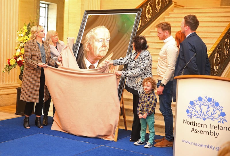 &nbsp;<span style="font-family: Arial, sans-serif; ">Martin McGuinness and family at the unveiling of the portrait of the former deputy First Minister at Parliment Buildings. Picture by Mal McCann.</span>
