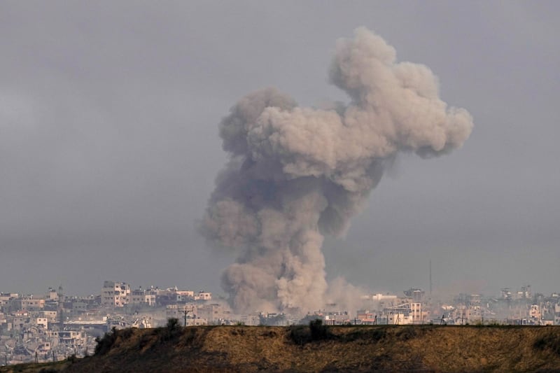 Smoke rises after an Israeli bombardment in the Gaza Strip (Ohad Zwigenberg/AP)