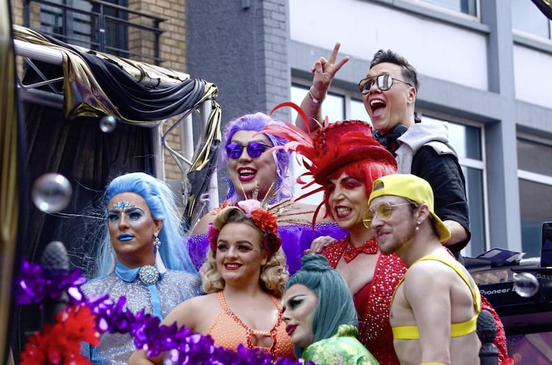 Pacemaker Press Belfast 04-08-2018: The Belfast Pride parade 2018 starts and finishes at Custom House Square in Belfast. Rainbow flags, face paint, fancy dress and brightly coloured floats will create a riot of colour on the streets of Belfast on Saturday. PSNI pictured taking part in the Parade..Picture By: Arthur Allison.. 