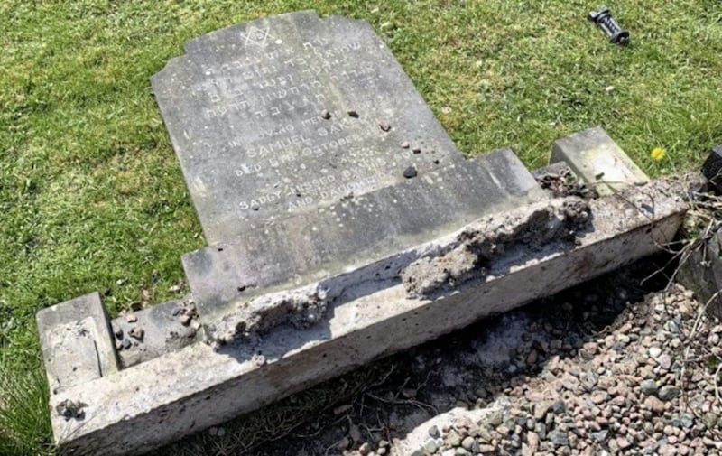 Ten headstones in the Jewish plot at the City Cemetery in west Belfast were damaged by vandals on Thursday night 