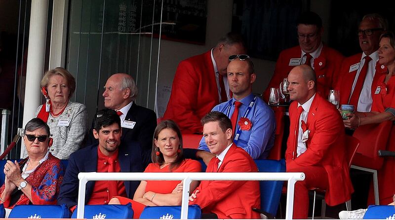England's World Cup-winning captain Eoin Morgan, former Test captain Alastair Cook and Jonathan Trott all wore red in support of the foundation