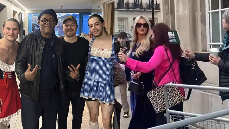 Samuel Jackson (centre-left) at Bongo’s Bingo event at SWG3 in Glasgow and screengrab of Paris Hilton (left) outside BBC Broadcasting House in London (Ste Taylor and NUJ)