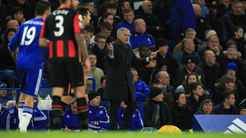 Chelsea manager Jose Mourinho on the Stamford Bridge touchline during Saturday&rsquo;s 1-0 Premier League defeat to Bournemouth
