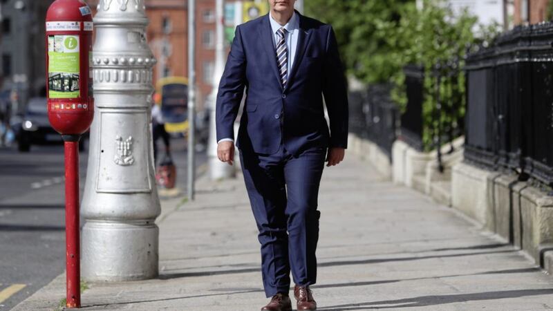 DUP leader Edwin Poots arriving at Government Buildings, Dublin, ahead of his meeting with Taoiseach Miche&aacute;l Martin. 