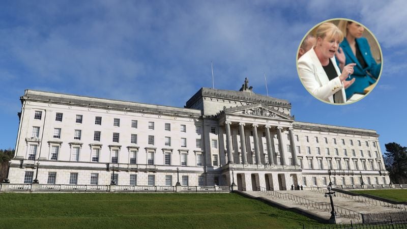 A picture of Stormont with an inset of Scottish Deputy First Minister Shona Robinson