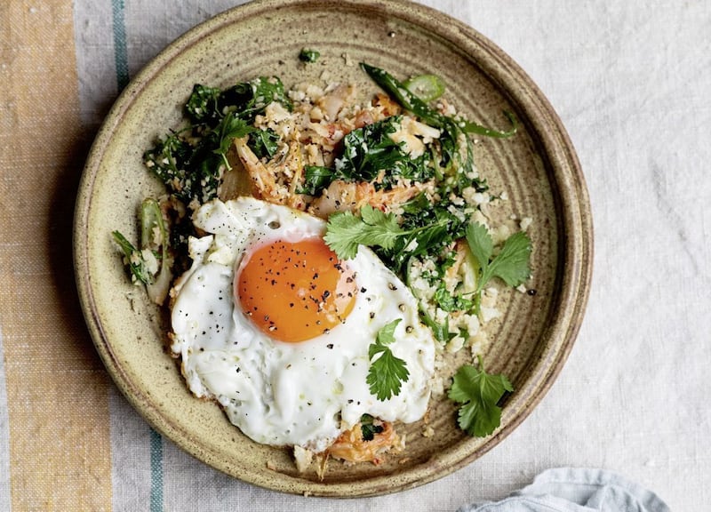 Kimchi cauliflower fried rice, served with a fried egg, from Clodagh&#39;s Weeknight Kitchen 