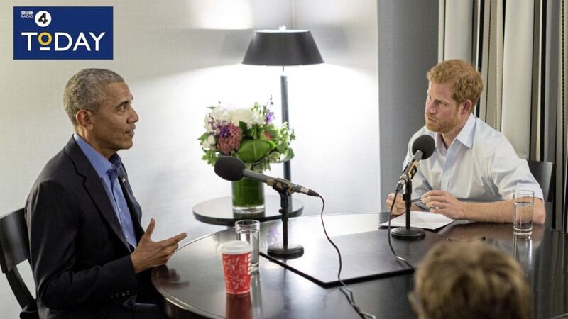 Barack Obama being interviewed by Prince Harry for the BBC Radio 4 Today programme that he guest edited. Picture by BBC Radio 4 Today, Press Association 