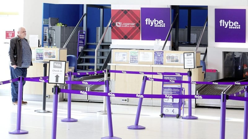 The empty Flybe check-in area at Belfast City Airport. Unite has said thousands more aviation jobs are now at risk. Picture by Mal McCann. 