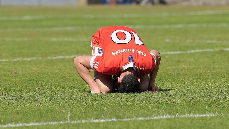 Armagh's Rory Grugan feels the pain of defeat in Portlaoise Picture by Philip Walsh