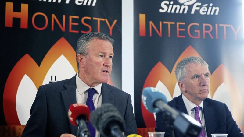 Sinn F&eacute;in&#39;s Conor Murphy (left) and former Stormont finance minister M&aacute;irt&iacute;n &Oacute; Muilleoir unveil the party&#39;s response to a public consultation on the future of the RHI scheme. Picture by Brian Lawless/PA Wire 