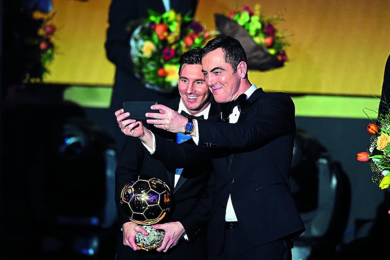 &nbsp;Messi pictured with 2015 Ballon d'Or presenter Jimmy Nesbitt