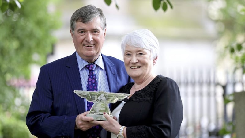 Trevor Annon, chairman of Mount Charles, with his wife Cate. He won the Lifetime Achievement Award at the Aer Lingus TakeOff Foundation Business Awards in London 