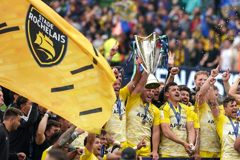 La Rochelle players celebrate after their win over Leinster in the Heineken Champions Cup final match at the Aviva Stadium in Dublin    Picture: PA