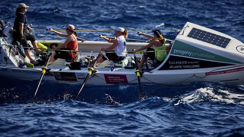 The four mums who comprise the Yorkshire Rows team cross the Atlantic on board their boat &#39;Rose&#39; 