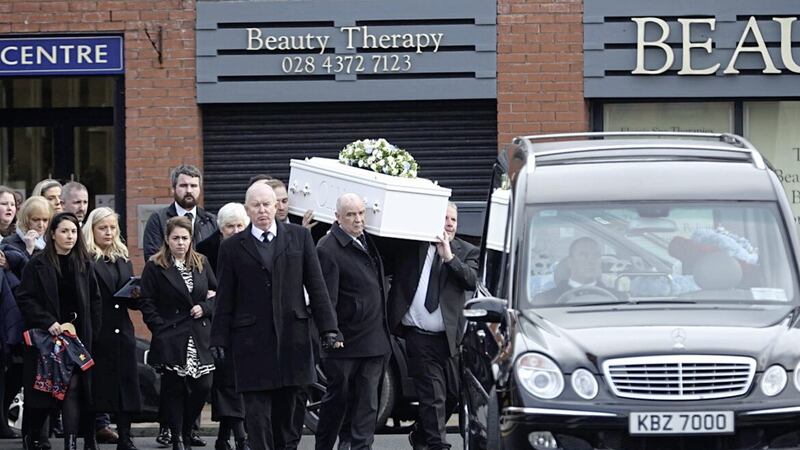 Mouners gathered in Newcastle in Co Down yesterday for the funeral of four-year-old Ollie Grant who died while waiting for a heart transplant. Picture by Mal McCann 
