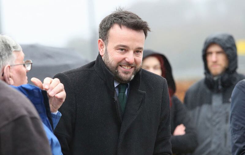 SDLP leader Colum Eastwood pictured at today's rally. Picture by Margaret McLaughlin