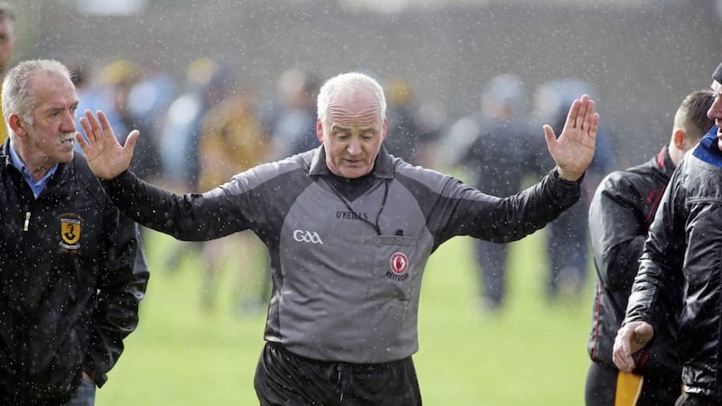 Referee Brian McCallion on his way from the field after Sunday&#39;s game at Plunkett Park. Picture by Seamus Loughran 