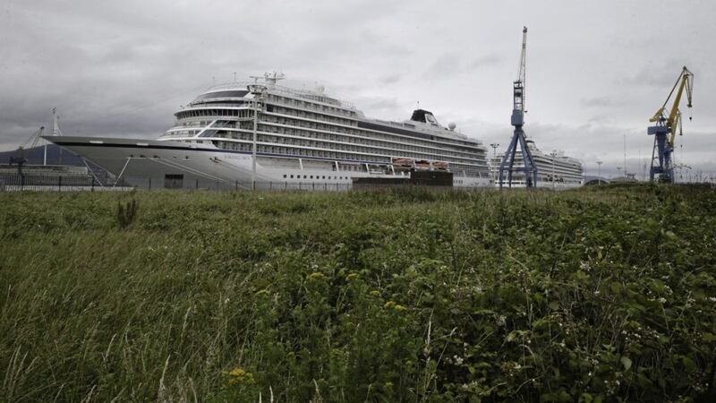 Two cruise ships docked in Belfast this week, but for repairs not holidays. Picture by Hugh Russell 