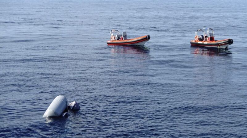 A file picture of a sunken rubber boat in the Mediterranean Sea off the Libyan coast. Picture by Proactiva Open Arms via AP