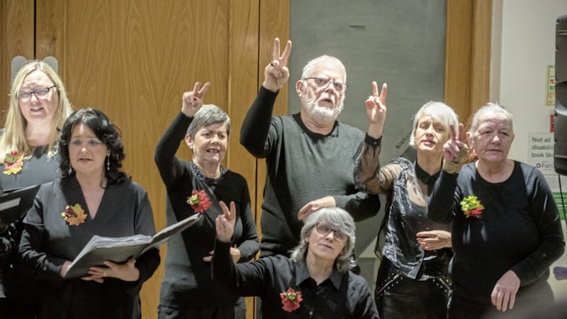 Members Foyle Deaf Association's sign language choir Deaf Voices performing