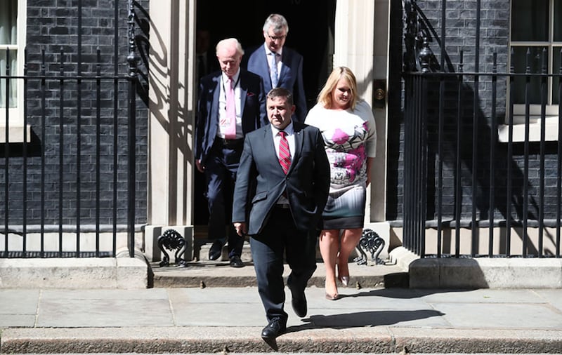 Robin Swann and other members of the UUP leaving Downing Street this afternoon&nbsp;