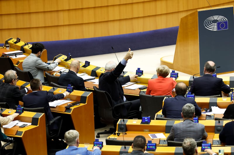 Members of the European Parliament participate in a series of votes in Brussels (Geert Vanden Wijngaert/AP)