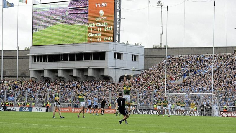 The moment that changed everything as Stephen Cluxton&#39;s last-gasp All-Ireland winning point sails between the posts in the 2011 final. Picture by Sportsfile 
