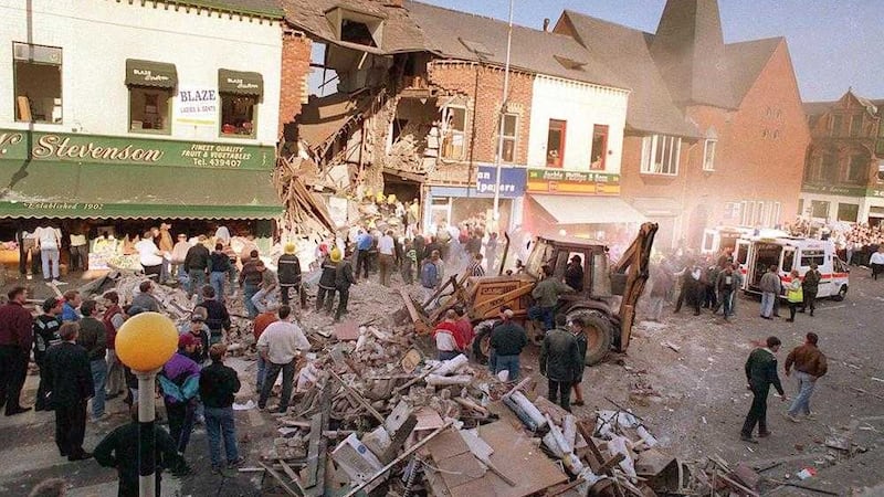 The scene of carnage following the IRA bombing of the Shankill Road in 1993. 