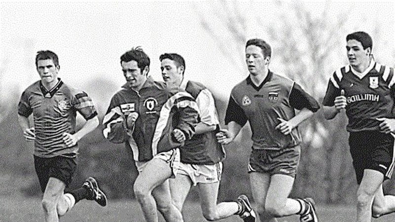 THROUGH THEIR PACES.......St Patrick&rsquo;s, Dungannon captain Paul McGurk leads his team-mates on a training run yesterday as they began the countdown to their Hogan Cup final clash with St Gerald&rsquo;s, Castlebar on Sunday 