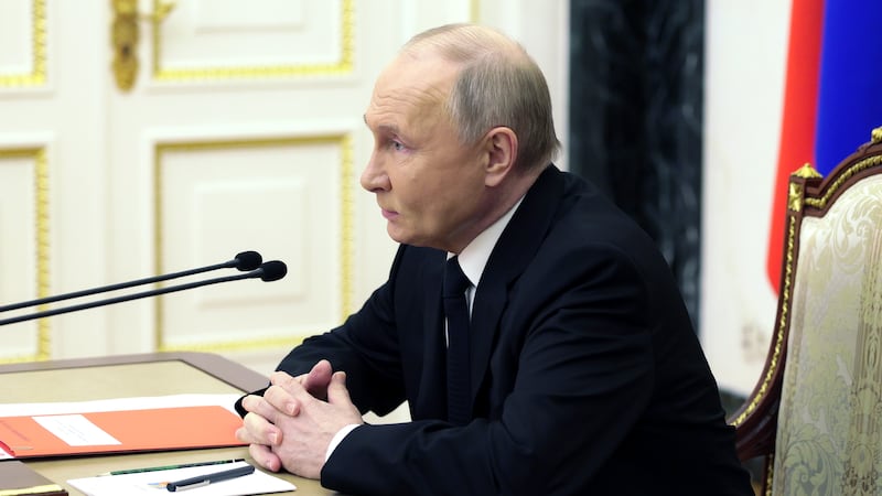 Russian President Vladimir Putin chairs a Security Council meeting in Moscow, Russia (Alexei Babushkin/AP)