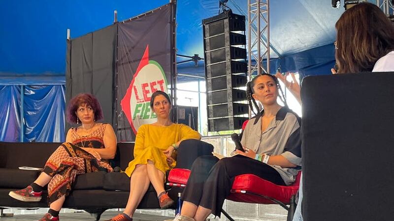 Nazanin Zaghari-Ratcliffe (second from left) appeared in the Left Field tent with an all-female panel (Edd Dracott/PA)