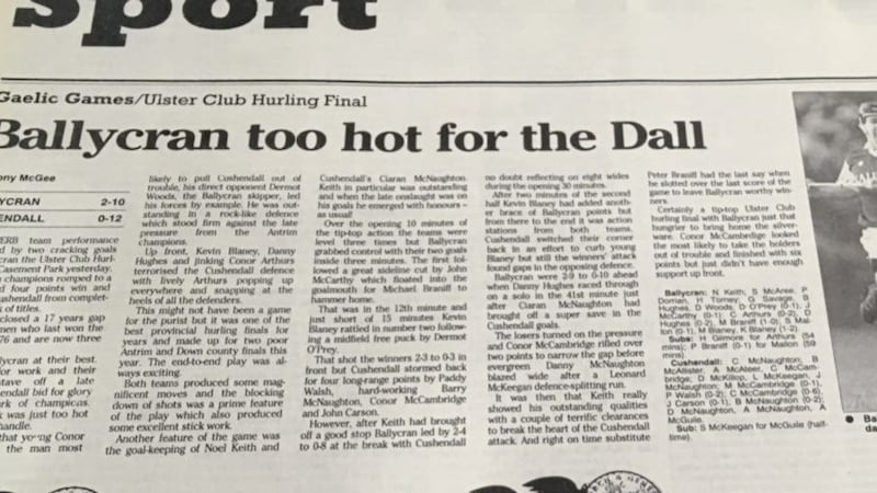 How The Irish News reported Ballycran&#39;s Ulster Championship in 1993 