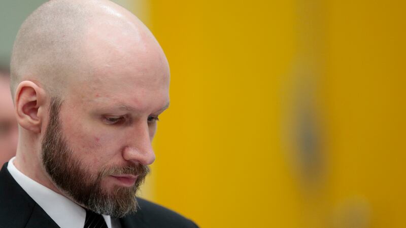 Anders Behring Breivik arrives for his appeal case on Tuesday (Lise Aaserud/NTB Scanpix via AP)