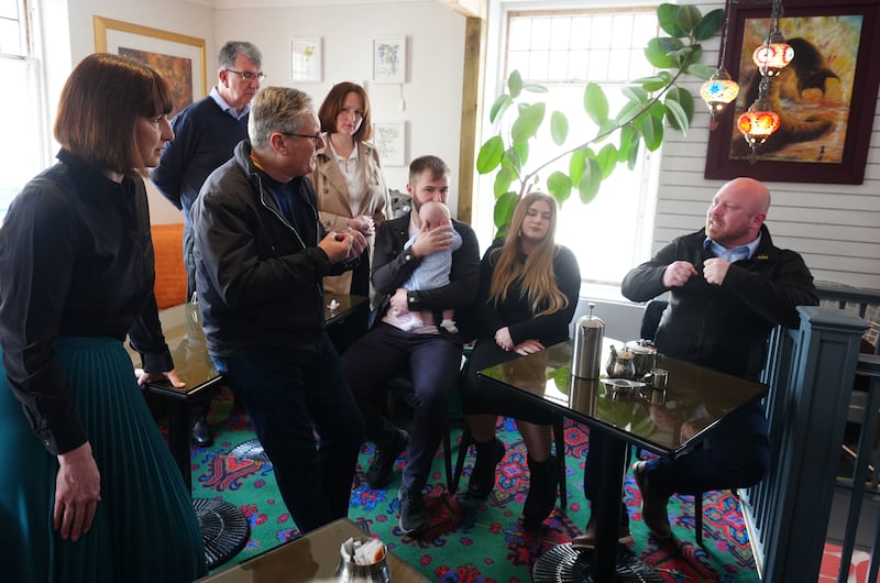 Labour leader Sir Keir Starmer and shadow chancellor Rachel Reeves in the Influence Cafe in Skinnergate, Darlington, during a visit to Teesside