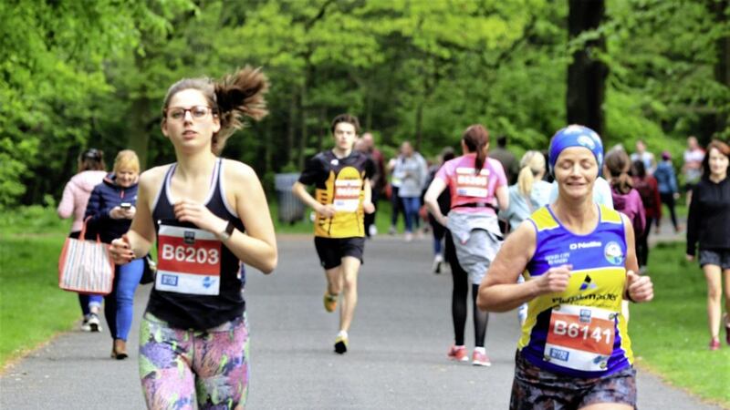 Belfast Marathon competitors running through Ormeau Park 