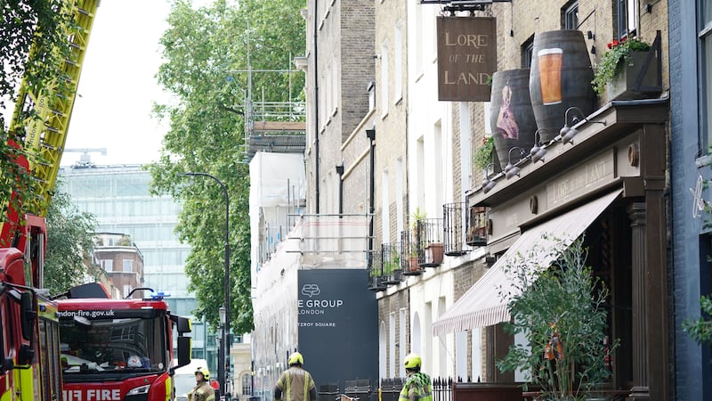 Ten fire engines and around 70 firefighters spent several hours tackling the blaze at the Lore of the Land pub in Fitzrovia.
