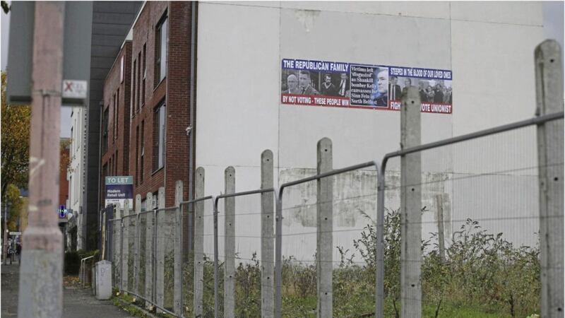 One of the contentious banners on Shankill Road, Belfast. Picture by Hugh Russell 