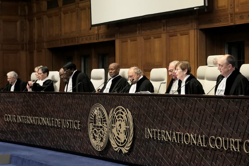 Judges preside over the opening of the hearings at the International Court of Justice in The Hague (Patrick Post/AP)