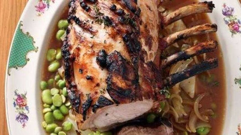 Niall&#39;s roast rack of pork with braised cabbage looks so impressive that your dad is sure to appreciate the effort you&#39;ve gone to 