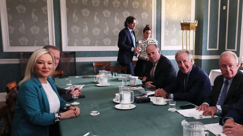 &nbsp;Congressman Richard Neal (second right) and members of the Congressional delegation with Sinn Fein Vice President Michelle O'Neill for a meeting at Parliament Buildings, Stormont in Belfast.