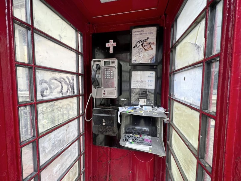 Intravenous drug users are using a red phone box in Belfast&#39;s Cathedral Quarter. Picture by Hugh Russell 