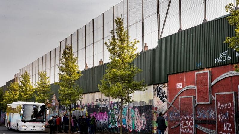The peace wall on Belfast's Cuper Way. Picture by Liam McBurney/PA