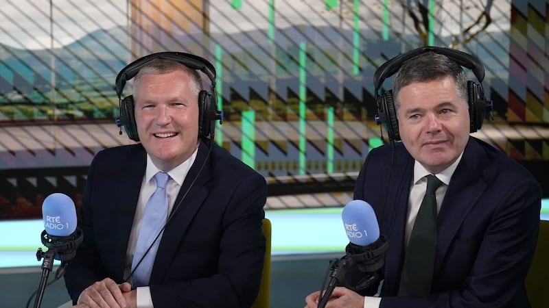Minister for Finance Michael McGrath and Minister for Public Expenditure Paschal Donohoe (right) appearing on RTE’s Claire Byrne show for the traditional post-Budget phone-in. (Brian Lawless/PA)