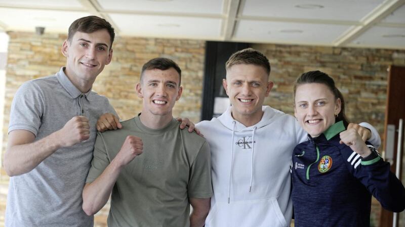 Tokyo here we come. Irish boxers Aidan Walsh, Brendan Irvine, Kurt Walker and Michael Walsh get set for the Olympic Games. Picture by Hugh Russell. 