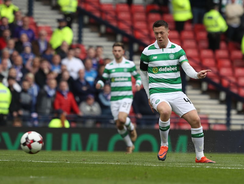 Celtic's Callum McGregor scores in the Scottish Cup semi-final against Rangers<br />&nbsp;