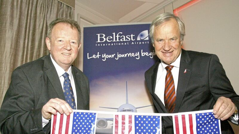 Belfast International Airport Managing Director, Graham Keddie and Norwegian CEO Bjorn Kjos at the press conference to announce two new routes to New York and Providence, Rhode Island, near Boston 