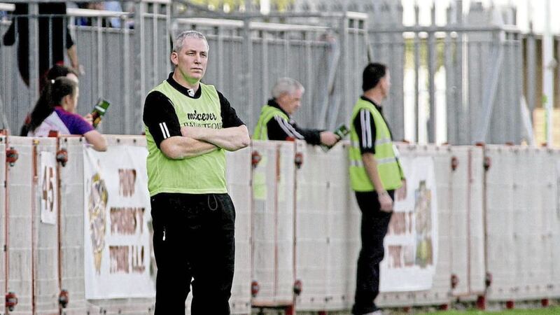 Laurence Strain on the line for Omagh St Enda&#39;s in 2014. Picture by Seamus Loughran. 