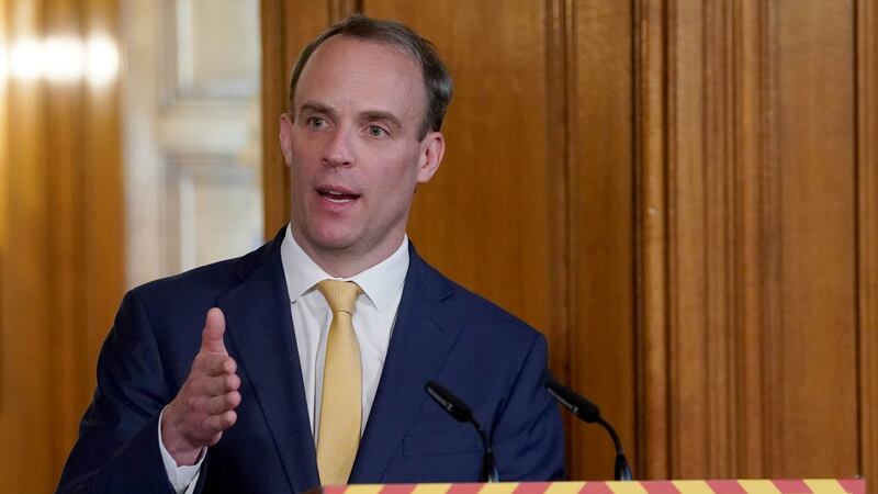 British Foreign Secretary Dominic Raab during a media briefing in Downing Street. Photo: Pippa Fowles/Crown Copyright/10 Downing Street/PA Wire&nbsp;